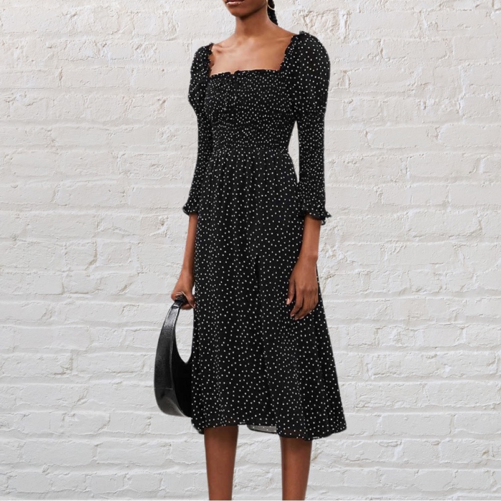 Reformation Black and White Polka Dot Midi Dress